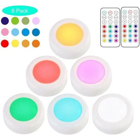 Spot LED RGB Sans Fil Rechargeable, Dimmable Eclairage LED Vitrine Couleur Lampe Placard Telecommande Lumiere Cuisine Sous Meuble Pile Lampe veilleuse Autocollante Armoire Escalier [Classe énergétiq (1/5)