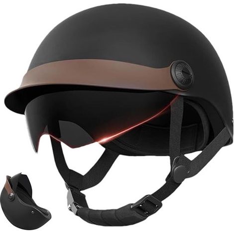 Casco jet con visera，casco para scooter，casco para ciclomotor，ideal para motocicleta，negro (54-62 cm) (1/5)