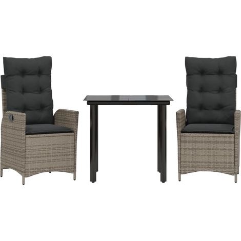 Ensemble à manger de jardin 3 pcs,Salon de jardin coussins gris résine tressée CFW31479 (1/5)