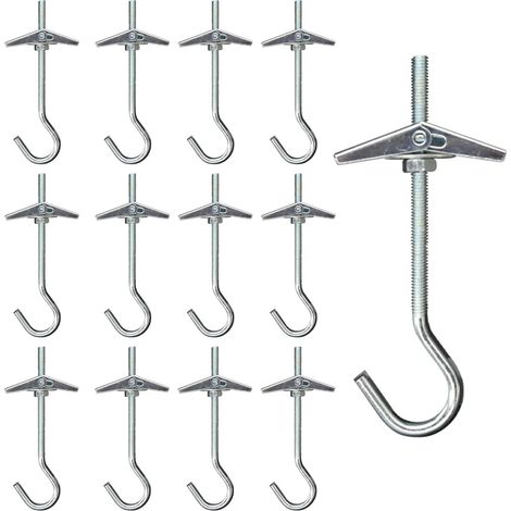12 Pcs Crochets de Plafond,M4 Crochet de Fixation au Plafond en Acier au Carbone Ressorts a Bascule Aile Boulons Crochets de Plafond Antirouille pour Plafond Plantes (1/5)