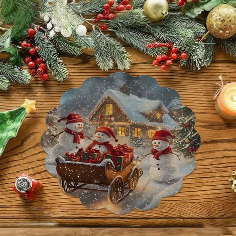 Sets de table de Noël style américain, dessous de plat antidérapants et isolants thermiques pour cuisines de restaurant, résistants aux taches et à l'usure, en stock - Lot de 6 pièces (vinyle) 36 x 36