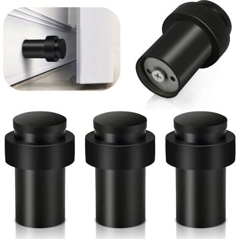 Lot de 4 butées de porte robustes en acier inoxydable pour plinthes, butée de porte en caoutchouc noir, butée de porte moderne montée au sol, protection murale haute avec pare-chocs amortisseur sonore (1/4)