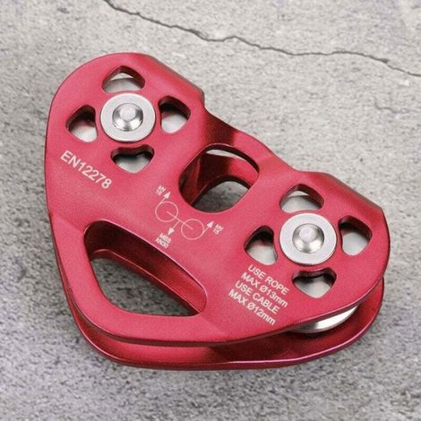 Poulie Tyrolienne - 30 KN - Pour Escalade Extérieure et Sauvetage - Diamètre Corde Max 13 mm - Rouge - Unité (1/4)
