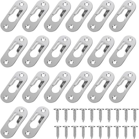 Lot de 20 crochets à trou de serrure unique,43 x 16 mm en métal robuste avec 40 vis (argenté) (1/5)