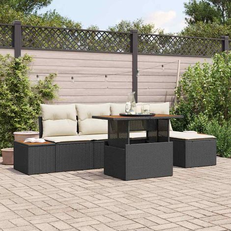 Garten Essgruppe mit Kissen 6 pcs Schwarz und Beige