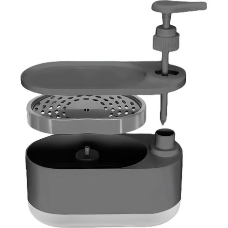 CCYKXA 19 Cm Distributeur Liquide Vaisselle,Rangement Distributeur De Liquide Vaisselle avec Porte-Éponge pour Évier Cuisine Salle De Bain Bouteille Pompe Récipient Stockage Organisateur Comptoir