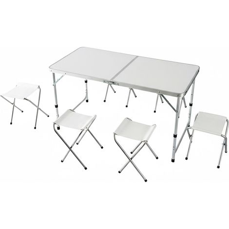 Klappbarer Campingtisch mit 4 Hockern, höhenverstellbar
