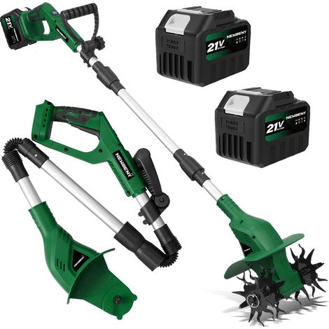 Motocoltivatore elettrico pieghevole (profondità di lavoro: 15 cm, larghezza: 20 cm, 4 lame in acciaio, display LED) con due batterie da 4500 mAh (1/5)