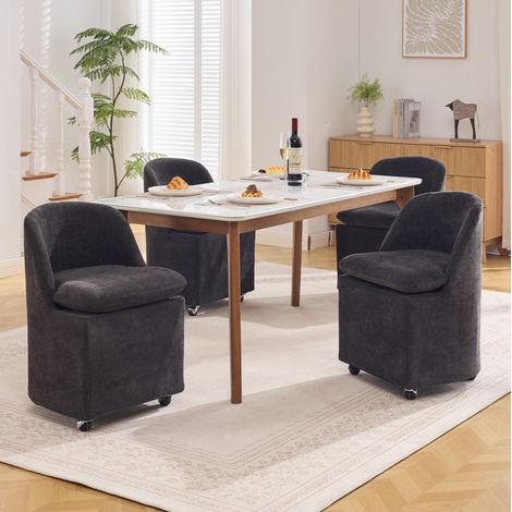 Sillas de comedor giratorias con ruedas de chenilla gris, lote de 2 DESVIAE (1/5)