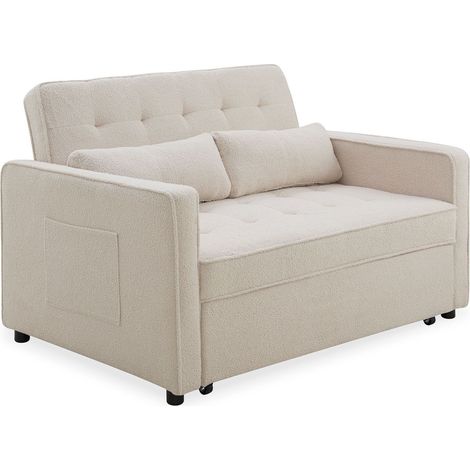 Canapé convertible 2 places Komaria Tissu bouclette Crème