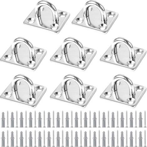 8-teiliges Set Ösenplatten aus Edelstahl, Ösenbefestigungsplatten für Sonnensegel, Edelstahl-Ösenplatten für Boote, Decken, Wände, Schaukeln, Hängematten, Marine (1/5)