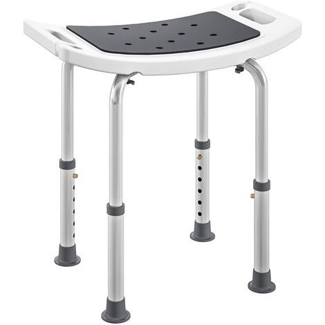 Tabouret de Douche Aluminium et Plastique Antidérapant, Hauteur Réglable 6 Niveaux 39-52cm, Gris (1/5)