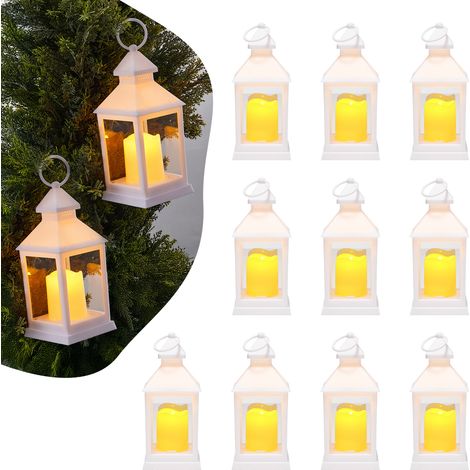 VEVOR Faroles Decorativos para Velas LED Electricas sin Llama, de Plástico con Soporte de Cristal, en la Pared, para Porches, Mesas de Boda, y Casas de Campo. Blanco, 105 x 105 x 240 mm, 12 uds (1/5)