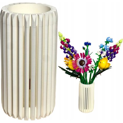 Vaso Lego per fiori, erba artificiale, decorativo, moderno, bianco, 17 cm (1/5)