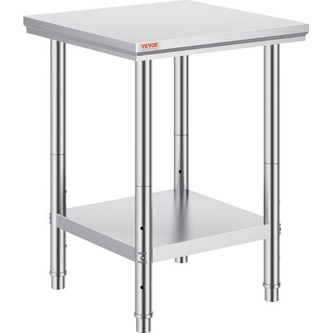 Table de Travail Cuisine INOX 60x60x80 cm, Plan de Travail Cuisine en 2 Etages, Table de Travail en Acier Inoxydable pour Préparation des Aliments aux Restaurant/Cliniques (1/5)