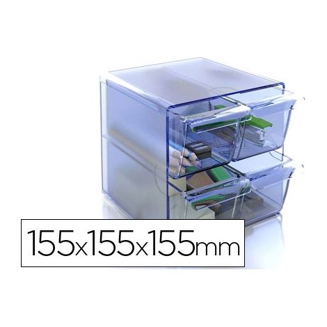 Archicubo archivo 2000 4 cajones organizador modular plastico azul transparente 155x155x155 mm