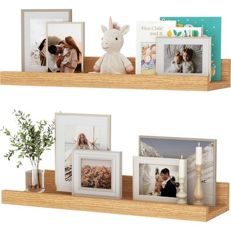 Lot de 2 étagères flottantes de 40 cm, en bois de chêne naturel, montage mural, pour photos, bibliothèques pour enfants, pour salon, cuisine, chambre, salle de bain, photos (1/5)