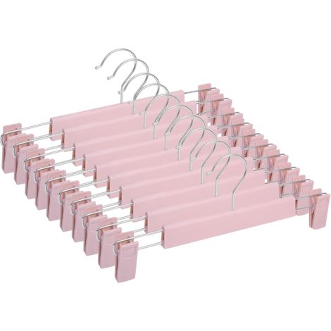 Ensemble de 10 cintres à vêtements - cintres pour pantalons - cintres à vêtements - pinces à jupes - cintres avec pinces - plastique - rose (1/5)