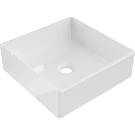 Lavabo cerámico sobre encimera, 35x35x11 cm, Blanco