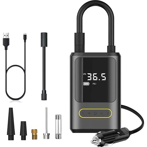 Tragbarer Reifenfüller-Luftkompressor, DC 150 PSI Autoreifenpumpe kabellos/12 V mit Schnellaufblas-Manometer, Auto-Fahrradreifen-Luftpumpe mit USB-Ausgang, Notlicht (1/5)