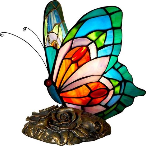 Lampe De Table Veilleuse pour Chambre 8 pouces Papillon Style Tiffany Vitrail Accent (1/5)