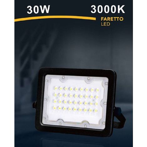 TrAdE Shop Traesio - Faro Faretto Led Proiettore Esterno Nero 30w Ip65 Luce 6500k 4000k 3000k Fs30w-n - -Bianco Caldo -