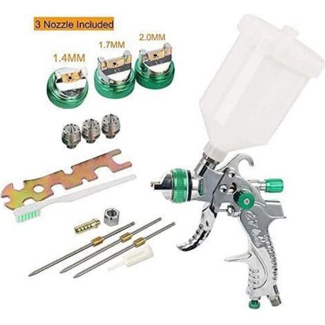 OEM – Pistolet à peinture HVLP 600cc – 3 embouts 1.4mm 1.7mm 2.0mm – Pour apprêts et finitions automobiles – Aiguille en acier inoxydable - WITH 600 CC CUP (1/5)