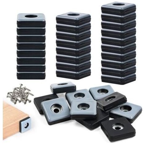 Patins en téflon à visser, lot de 36. Patins en téflon pour meubles, à visser, 25 x 25 mm (carrés), avec vis en acier inoxydable. Kit de patins pour meubles, sols, fauteuils, pieds de chaises. (1/5)