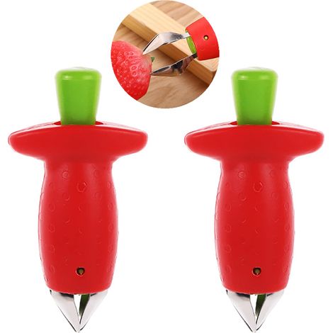 Set mit 2 magischen Erdbeerentkernern, Erdbeerentkerner, Stiel- und Blattentferner, Edelstahl, Obst- und Gemüseentkerner, ideal zum Backen und Marmeladenkochen, Küchenutensilien