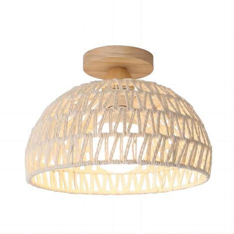 Plafonnier Vintage Industrielle Lustre en Bois et Rotin Cage Abat-jour Lampe de Plafond E27 Éclairage Décoration Suspension Luminaire pour Chambre (1/5)