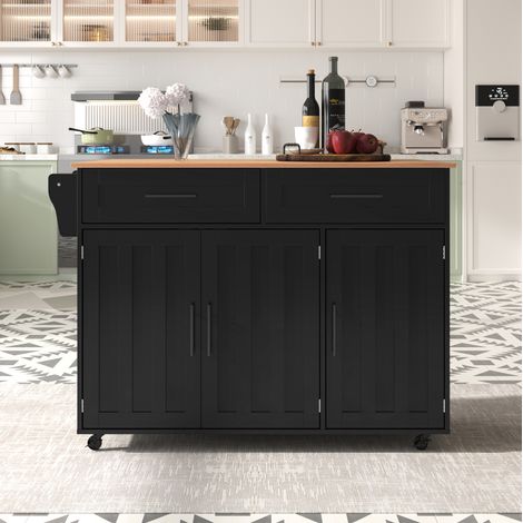 Carrito de cocina negro con encimera plegable y almacenamiento 129 x 46 x 91,5 cm OKWISH (1/5)