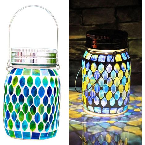 Lampe solaire mosaïque extérieure étanche, lanterne suspendue solaire, décoration de table lumineuse pour jardin, nuit. (1/5)