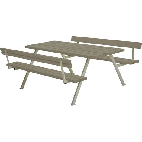 Plus Picknicktisch Alpha Stahl-Holz 177 x 185 x 73 cm graubraun mit 2 Rückenlehnen