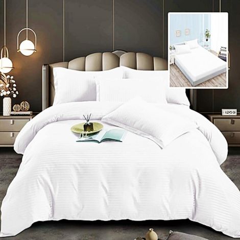 Linge de lit Damas, polycoton, 6 pièces, drap-housse 160x200cm, pour lit double, blanc, 6pH63 (1/5)