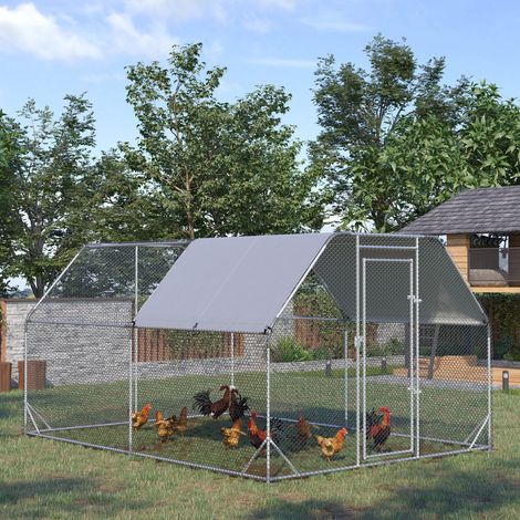 Gallinero para Exterior Grande 2,8x3,8x1,95 m Jaula de Gallinas de 2 Habitaciones Cubierta de Tela Oxford Anti-UV Plata