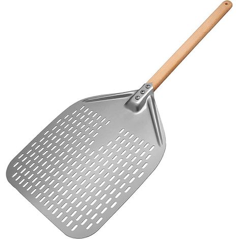 Deux spatules à pizza perforées, spatules à pizza professionnelles en aluminium anodisé, retourne-pizzas rectangulaires à têtes détachables. (1/5)