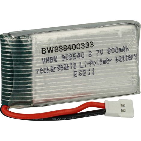 vhbw Batería compatible con XH 2.54 2P clavija (m) para modelismo por ej. coche carreras, avión (800mAh, 3,7V, Li-poli, 45 x 25 x 9,8mm)