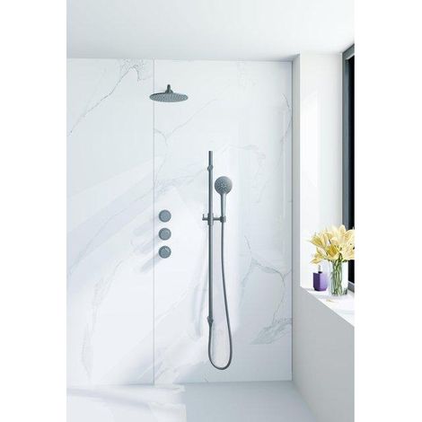 Fortifura Nebbio Ensemble de douche pluie - robinet encastré - corps encastré - barre coulissante - flexible de douche lisse - douchette ronde - bras (1/5)