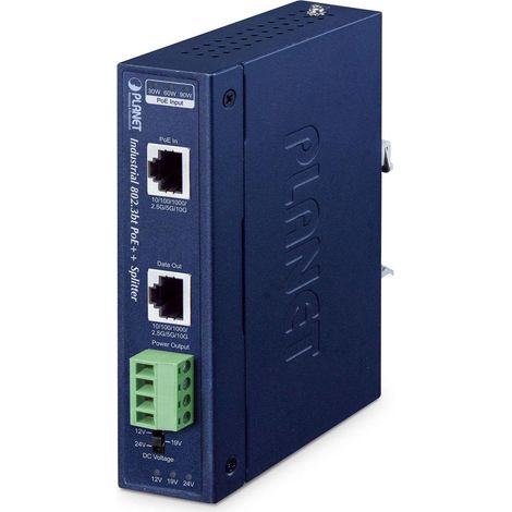 PLANET IP30 Industrial Single-Port 10Gbps 802.3bt PoE++ Splitter 24 V