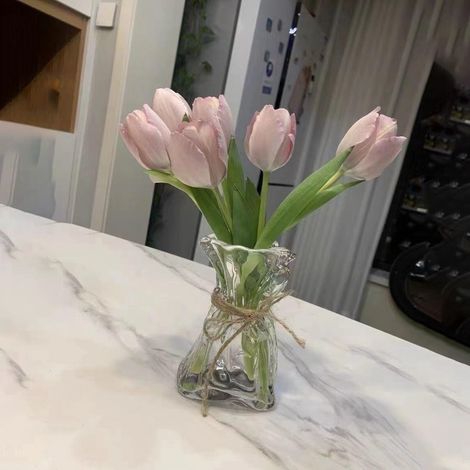 Vase en verre plissé, luxe léger, hydroponique, saloon, table à manger, vase à fleurs séchées, décoration florale (1/5)
