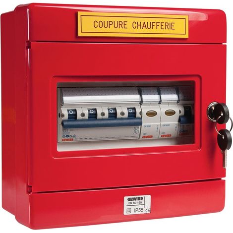 Gewiss – Coffret pour chaufferie triphasé 32A – 4P + 2P 10A – Voyants de présence tension 230V – Tableau équipé apparent