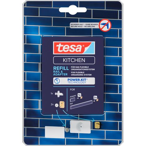 TESA POWER.KIT RECHARGE D'ORGANISATEUR DE CUISINE - MONTAGE MURAL DE KITS COMBINÉS ET D'ACCESSOIRES - TRINGLE DE CUISINE ET ADAP