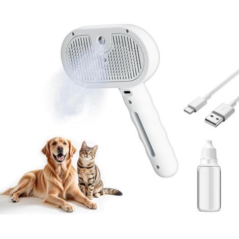 Spazzola a vapore 3 in 1 per animali domestici - Rimuove il pelo morto e i nodi - Con funzione spray d'acqua, adatta sia ad animali a pelo lungo che a pelo corto - Ideale per cani e gatti (bianca)
