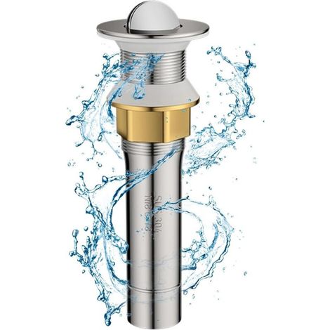 Bonde de lavabo en acier inoxydable, anti-explosion et anti-obstruction, facile à utiliser pour la cuisine et la salle de bain (sans trop-plein). (1/2)