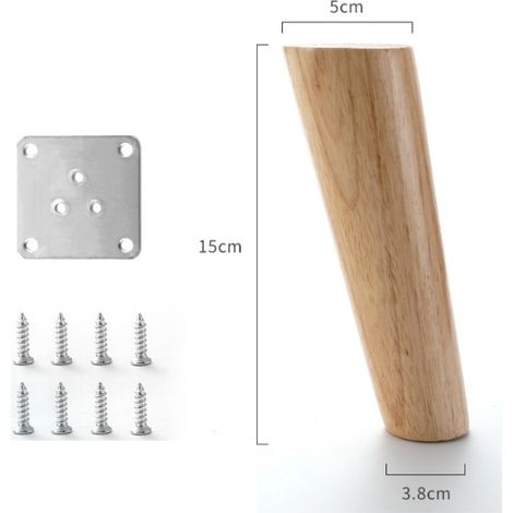 (ee) Lot de 4 pieds de meubles en bois, pieds de canapé de rechange de 15 cm, couleur café (1/5)