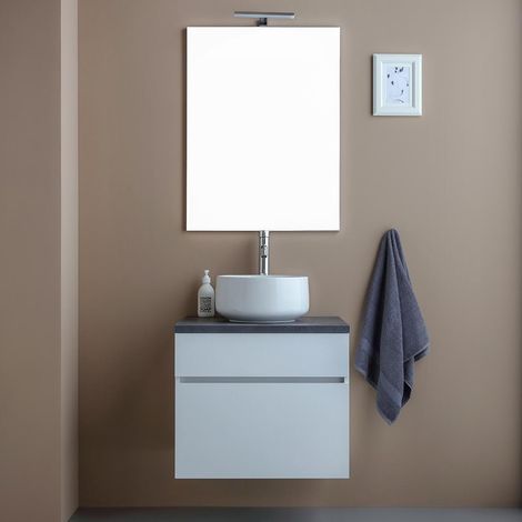 60Cm Weißes Badmöbel Mit Schubladen Und Anthrazitfarbener Waschtischplatte Sole (1/5)