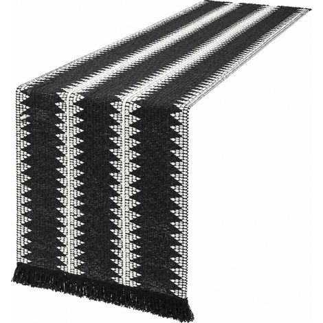 Chemin de table rétro japonais en coton et lin, rayé, Noël, 30 cm de large, 50 à 210 cm de long (la largeur dépend de la couleur x longueur 50 cm, la taille comprend les pompons) - Sommet montagneux - (1/5)