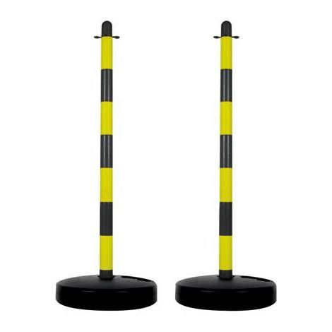 Poteaux de balisage, délimitation temporaire, pour événements, espaces publics, avec pied à lester, noir/jaune, 2 pièces