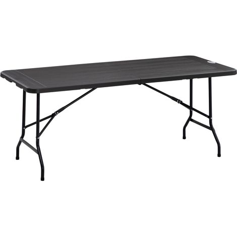 Gartentisch Klapptisch Für 6 Personen, Buffettisch Mit Stahlgestell, Terrassentisch In Holzoptik, 180 X 75,5 X 73 Cm, Dunkelgrau