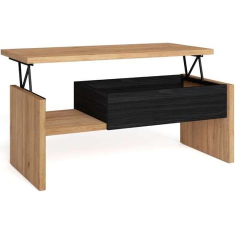 Mesa Cozy de 110x50x45 cm con superficie elevable, color roble y negro (1/4)